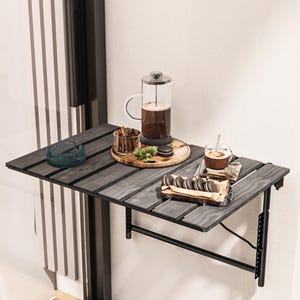 Kitchen & Balcony Table - Black Balcony Table Space Saver, Wooden Patio Bar table