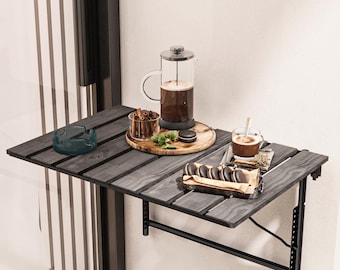 Mesa de balcón plegable: ahorra espacio en madera de pino negro