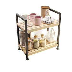 2 Shelves Wood Kitchen Shelf - Kitchen Organizer, Coffee Bar, Spice Shelf, Wood Storage Shelf , tea coffee shelf, Kitchen Decor