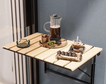 Mesa de balcón plegable: madera de pino, diseño que ahorra espacio