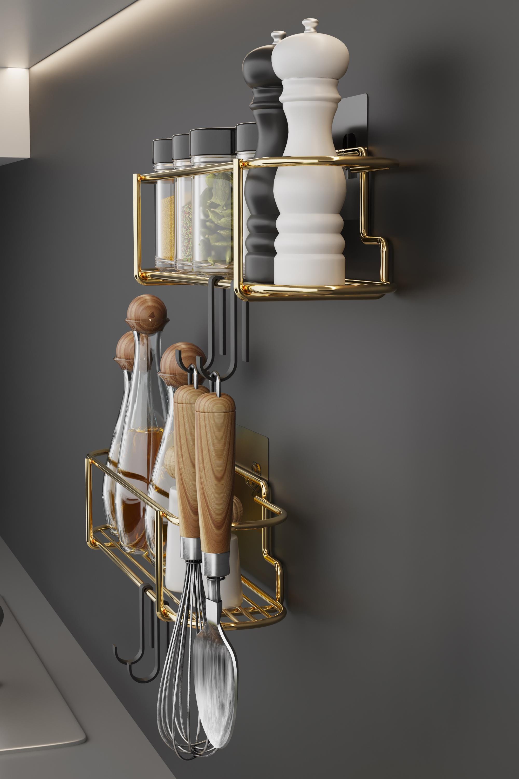 Metal Gold Rack Set of 2 Gold Metal Spice Racks: Wall Mounted, No Drill - Etsy