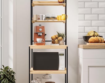 Wooden Kitchen Organizer Shelf: Microwave & Coffee Corner Storage