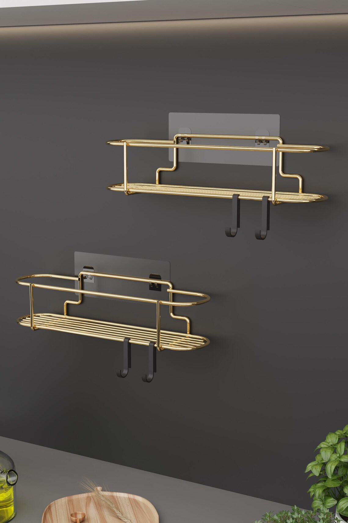 Metal Gold Rack Set of 2 Gold Metal Spice Racks: Wall Mounted, No Drill - Etsy