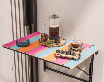 Foldable Balcony Bar Table: Natural Wood Outdoor Space Saver