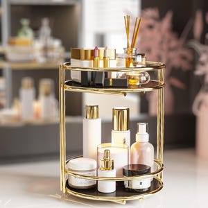 Gold Makeup Organizers - Make up storage, Metal makeup organizers, Cosmetic organizer, Gift for her, Jewelry Makeup Storage