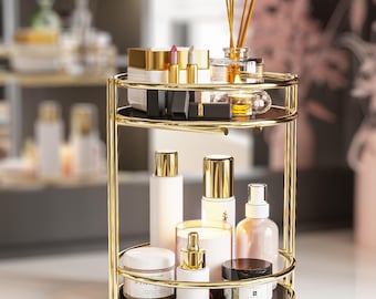 Organizadores de maquillaje dorados: almacenamiento de maquillaje, organizadores de maquillaje de metal, organizador de cosméticos, regalo para ella, almacenamiento de maquillaje de joyería