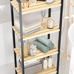 4-Tier Metal & Wood Bathroom Shelf: Multi-Purpose Kitchen Organizer