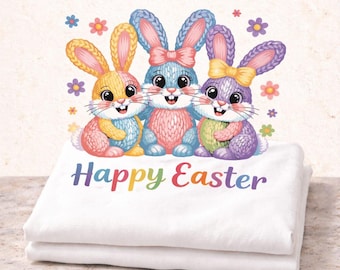 Frohe Ostern PNG, Garnhasen Ostern Shirt Design, Kinder Ostern PNG, Kariertes Ostern Design, Sublimationsdateien