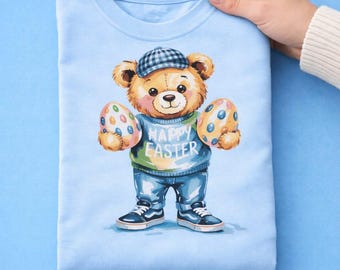 Frohe Ostern Teddybär PNG, niedliches Osterbär Design, Kinder Ostern Shirt PNG, Frühling Pastell Ostern Grafik, digitaler Download