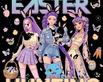 Kpop Ostern Anime Girl Gruppe PNG, Cartoon Band Design (Digitaler Download)