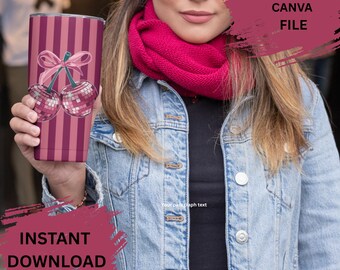Cherry Bow Tumbler Design, VALENTINSTAG PNG Wrap (Digitaler Download)