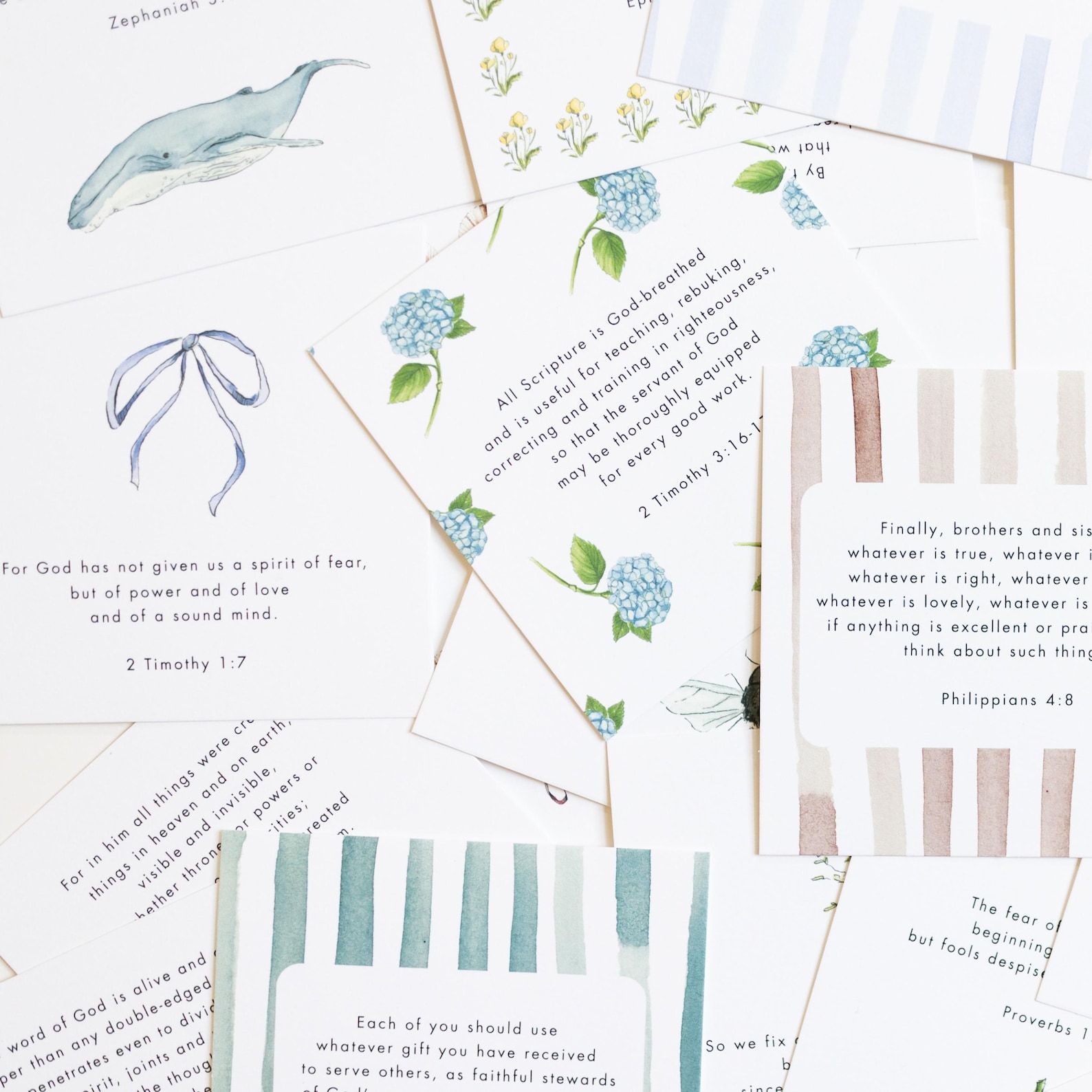 Scripture Verse Card Set - 31 Illustrated Watercolor Bible Verses for ...