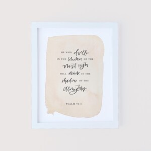 Psalm 91:1 Hand-Lettered Watercolor Scripture Print | Christian Calligraphy Bible Verse Wall Art 5x7, 8x10, 11x14 Gift | Grace Notes Ltd