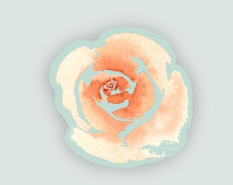 Watercolor Rose Vinyl Sticker | Hand-Painted Floral Orange and Mint Waterproof Decal Gift for Her Journal or Water Bottle | Grace Notes Ltd