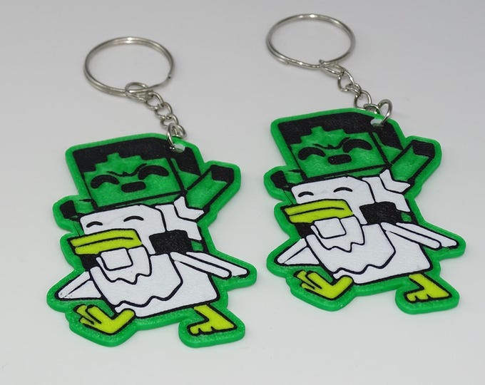 Minecraft CHICKEN JOCKEY KEYCHAIN – Baby Zombie on Chicken – Gamer Gift – Minecraft Movie Inspired – Gamer Party Favor – Set of 2 5 or 10