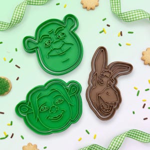 Cortador de biscoitos do Shrek, conjunto de cortadores de biscoito, Shrek impresso em 3D, conjunto de cozinha, Fiona e Burro, cortadores de biscoito para festas de aniversário e presentes de confeitaria.