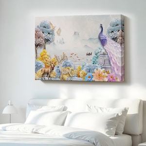 Animals İn The Forest Decorative Canvas Wall Art, Large Wall Art, Surreal Modern Wall Decor, Surreal Canvas Print, Surreal Canvas Wall Art