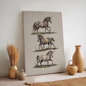 Unicorn Canvas Wall Art, Fantasy Horse Illustration, Magical Creature Poster, Neutral Animal Decor, Framed Mythical Equine Artwork For Home