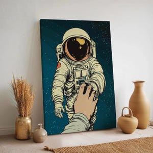 Astronaut Wall Art, Holding Hands Space Print, Sci-Fi Poster, Outer Space Illustration, Cosmic Wall Decor, Gift For Space Lovers