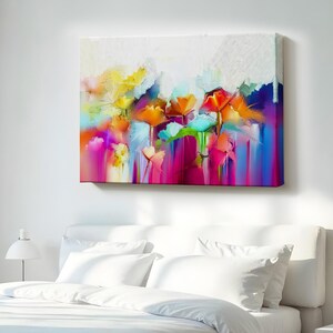 Abstract Flowers Oil Painting Look Decorative Canvas Wall Art, Abstract Canvas Print, Framed Canvas Wall Art, Housewarming Gifts