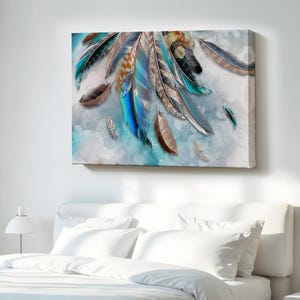 Feather Decorative Canvas Wall Painting, Abstract Canvas Print, Framed Canvas Wall Art, Large Wall Art, Abstract Modern Wall Decor