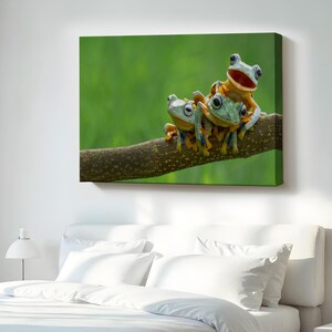 Small Frogs Decorative Canvas Painting, Animal Modern Wall Art, Animal Canvas Wall Decor, Framed Canvas Wall Art, Animal Canvas Wall Art