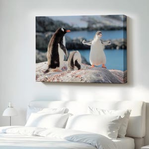 Happy Penguins Decorative Canvas Painting, Animal Canvas Wall Decor, Animal Canvas Wall Art, Large Wall Art, Animal Modern Wall Art