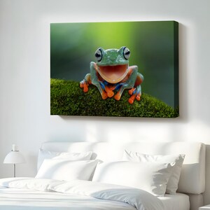 Colorful Smiling Frog Decorative Canvas Painting, Animal Canvas Wall Art, Animal Canvas Wall Decor, Animal Modern Wall Art, Large Wall Art