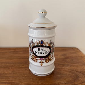 Tarro de boticario de porcelana vintage con 6 opciones de etiquetas vintage – 24 cm