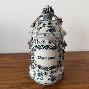Tarro de boticario antiguo de cerámica vintage – Tarro vintage francés grande de 28 cm