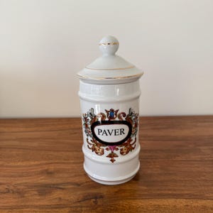 Tarro de boticario de porcelana vintage con 6 opciones de etiquetas vintage – 21 cm