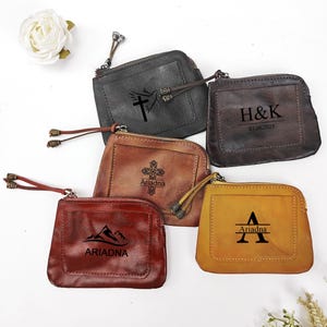 Personalisierter Leder Rosenkranz Beutel, Benutzerdefinierte Leder Geldbörse, Minimalistische Brieftasche, Erstkommunionsgeschenk, Konfirmationsgeschenk, Geschenk für Mama / Papa