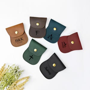 Bolsa de rosario de cuero personalizada, tarjetero/monedero personalizado, monedero de cuero, estuche pequeño para auriculares, regalo de primera comunión, regalo para mamá/papá
