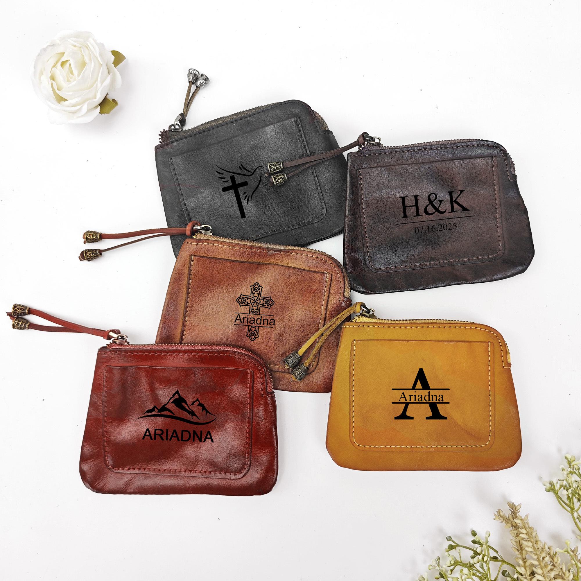 Personalized Leather Rosary Pouch, Custom Leather Coin Purse, Minimalist Wallet, First Communion Gift, Confirmation Gift, Gift for Mom/Dad
