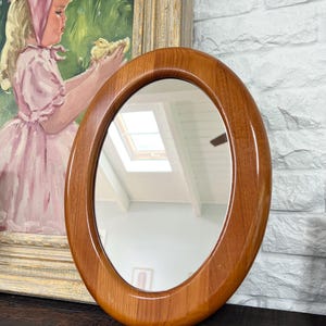 Small Wooden Oval Wall Mirror. Hanging Solid Wood Mirror.