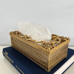 Vintage Brass Ornate Gold Tone Metal Tissue Cover. - Etsy Vintage Gold Tone Tissue Holder main image 0