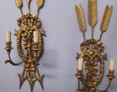 Vintage Antique Pair Italian Gold Gilt Wall Sconce Lights 38 quot by 10 1 4 quot