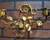 Vintage Antique Italian Tole Gold Gilt Wall Sconce Candle Sconce 8 3 4 quot Tall by 10 1 2 quot Wide