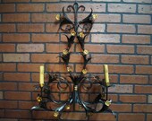 Vintage Antique Italian Tole Gold Gilt Wall Sconce Light Floral Design Organic Wall Sconce Large Wall Sconce 29 1 2 quot Tall by 19 quot Across
