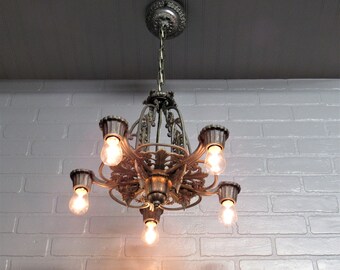 ART DECO 5 SLIP MILK GLASS SHADE HANGING CHANDELIER CEILING LIGHT 1920's 1930's ART DECO 5 SLIP MILK GLASS SHADE HANGING CHANDELIER CEILING LIGHT 1920's 1930's