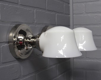 Pair of Vintage Art Deco Nickel Bathroom Sconces Farmhouse Decor Cottage Lighting