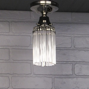Semi Flush Mount Ceiling Light, Nickel Fixture, Crystal Shower Shade 10.75&quot; Long