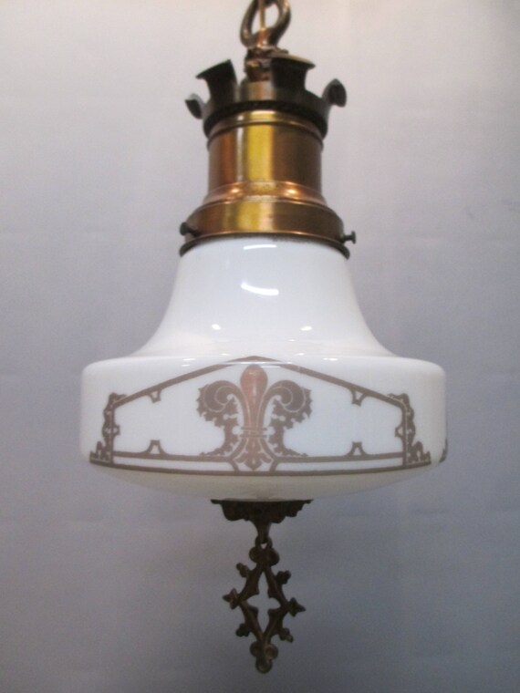 Vintage Antique Fleur Di Lis Art Deco Gothic Ceiling Light Etsy
