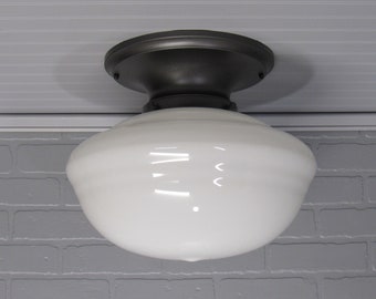 Huge Vintage Antique Art Deco Semi Flush Mount Ceiling Light, School House Shade Fixture 16 1/2" Diameter, 13" L