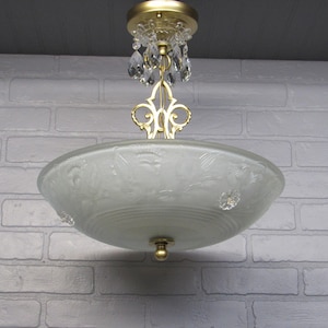 Vintage Art Deco Ceiling Light Glass Shade 16 3/4&quot; Long