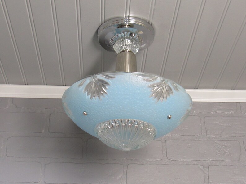 Vintage Art Deco Semi Flush Mount Ceiling Light Fixture Chrome Etsy