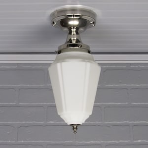 Vintage Antique Art Deco Retro Semi Flush Mount Ceiling Light Fixture 1930&#39;s  Milk Glass Light  13&quot; L