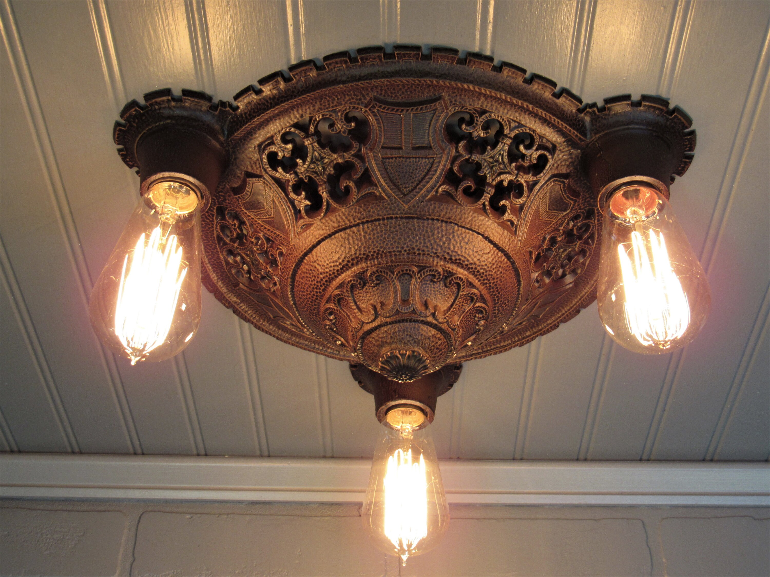 Vintage Gothic Arts Crafts Flush Mount Ceiling Light Copper 50