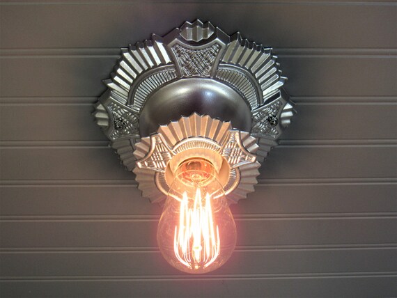 Vintage Antique Art Deco Starburst Single Light Flush Mount Image 0