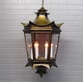 Large Chinese Pagoda Brass Lantern 1940's Pierced Details 31" Lantern